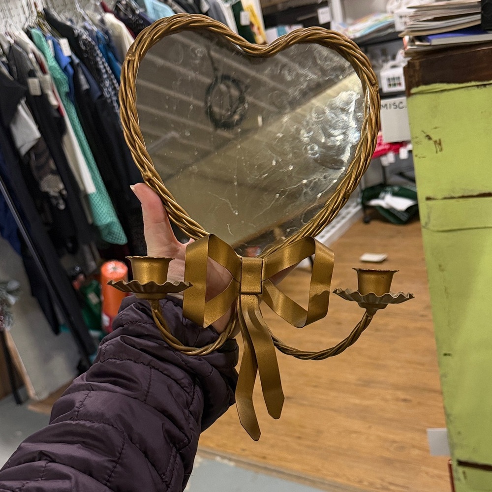 Gold Heart-Shaped Wall Mirror with Candle Holders